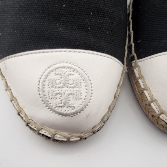 Tory Burch Black Canvas Espadrille Flats with White Cap Toe - Picture 3 of 8